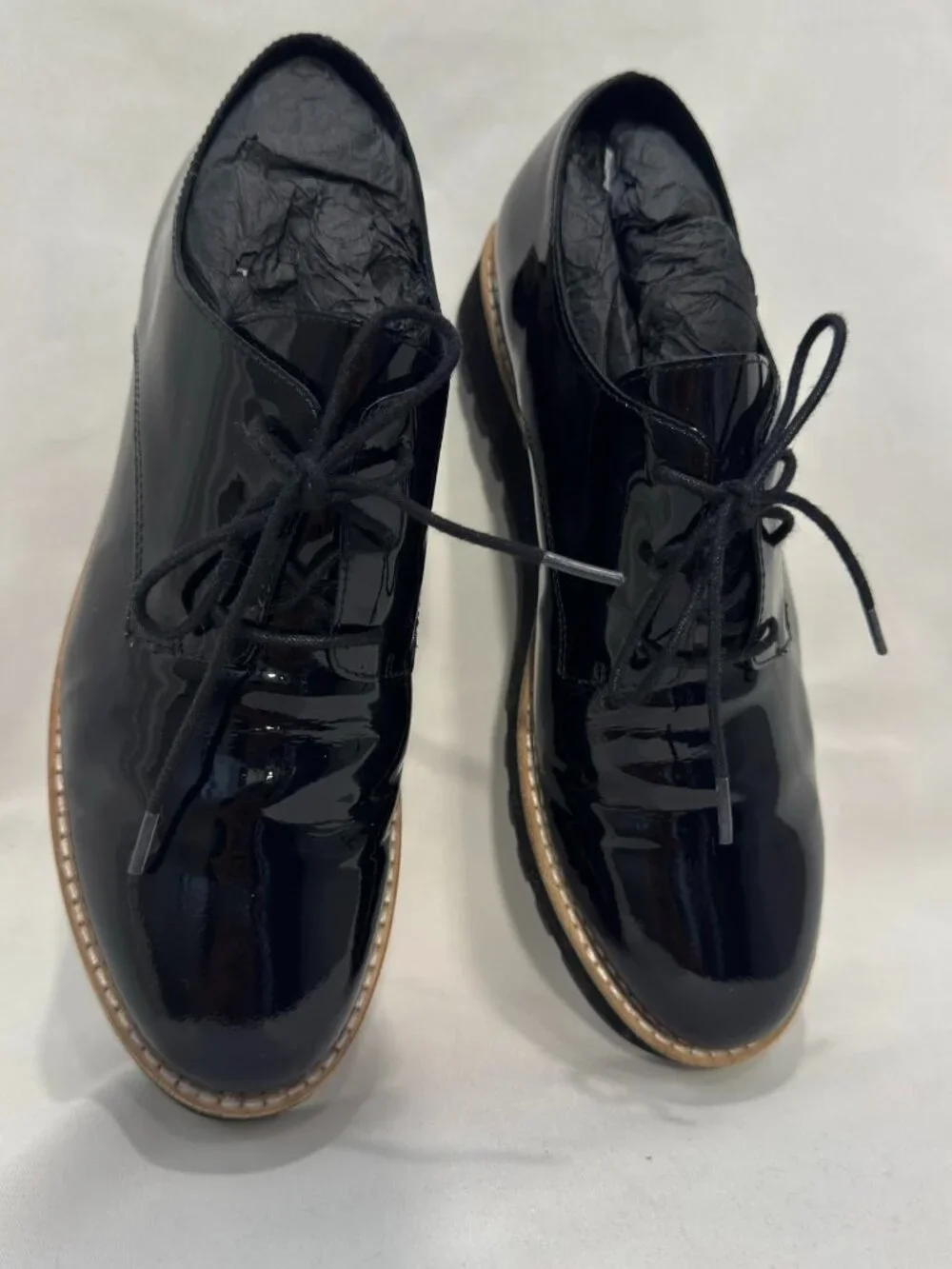 Eileen Fisher Eddy Black Patent Leather Platform Oxfords